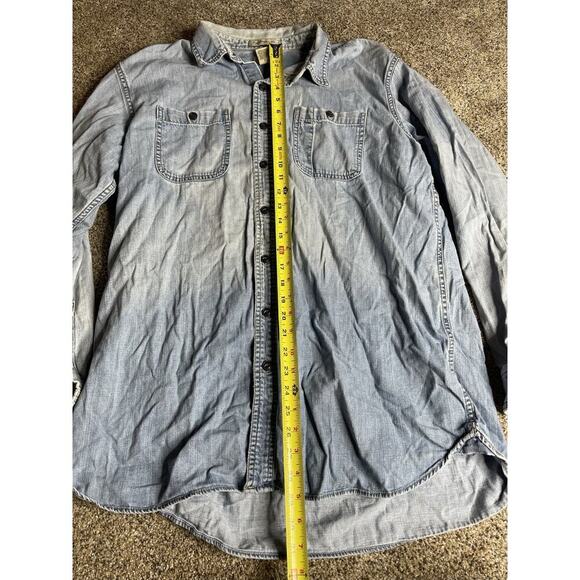 VINTAGE LL Bean Shirt Blue Denim Long Sleeve Casual Distressed Mens Large Tall - Picture 6 of 7